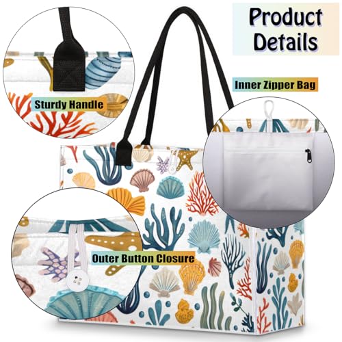 Seaweed Shells Tote Bag for Women Large Beach Bag Reusable Tote Bags for Work Travel Beach Shopping4