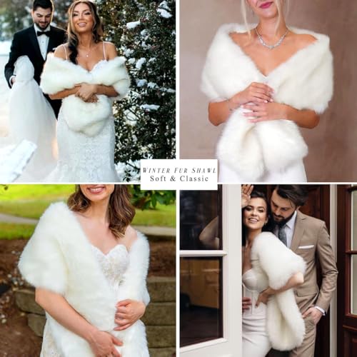 Women’s Bridal Faux Fur Wraps and Shawl Wedding Faux Fur Stole Cape for Bride and Bridesmaids4