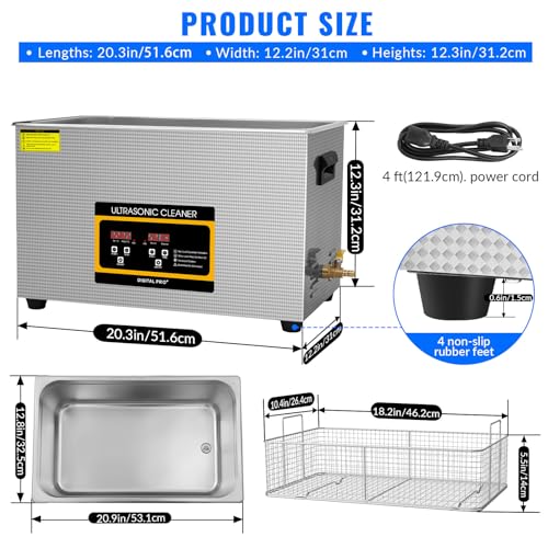 Appareil de nettoyage à ultrasons de 30 l en acier inoxydable avec chauffage et minuteur, professionnel pour lunettes, prothèses dentaires, bijoux et petites pièces – vue 7