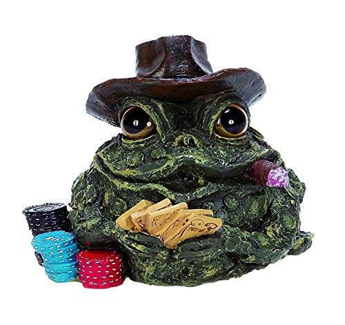 Homestyles Toad Hollow #95973 Figurine Poker Gambler with Playing Cards and Gambling Chips Character Garden Statue Toad Large Figure Natural Green