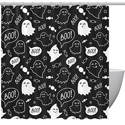 Rideau de douche Happy Halloween Boo avec crochets pour salle de bain enfant