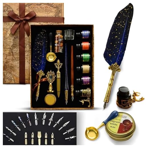 CASA BRAVA Vintage Calligraphy Set with Pen Nibs, Quill Feather Pen and Ink Set, Calligraphy Kit with Dip Pen Nibs and Wax Seal Stamp Kit, Ornate Holders, Gift Box