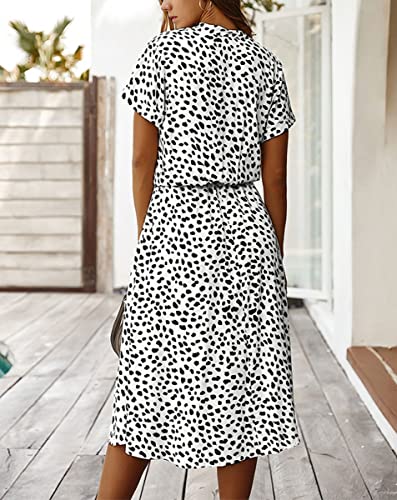 Image of Chouyatou Women's Summer Boho Polka Dot Print Ruffle High Waist Swing Midi Dress