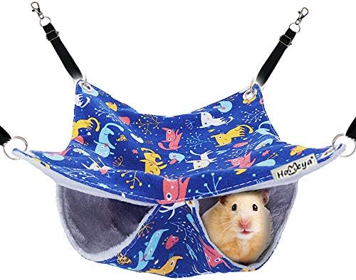 HOMEYA Pet Small Animal Hanging Hammock, Bunkbed Hammock Toy for Ferret Hamster Parrot Rat Guinea-Pig Mice Chinchilla Flying Squirrel Sleep Nap Sack Cage Swinging Bed Hideout (Small Cat Pattern)