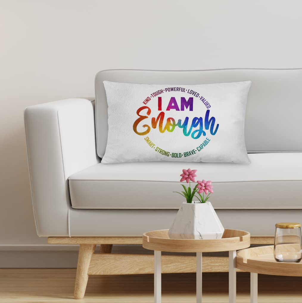 NOGRIT Inspirierendes Zitat "I am Enough" Kissenbezug, 30,5 x 50,8 cm, positives Spruch, Dekoration für Zuhause, Schlafzimmer, Wohnzimmer, Mädchen, Frauen, Geschenke