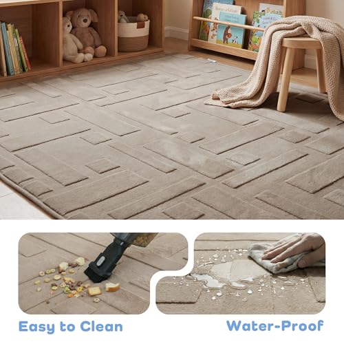 Image of Baby Floor Play Mat 1.3 inch Thick 59x79 Plush Foam Nursery Rug Brown