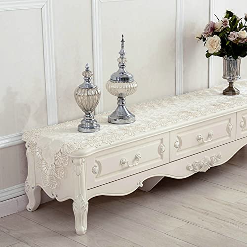Chemin de table en polyester décoration table longue beige avec fleurs brodées