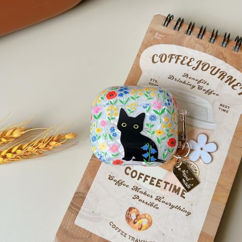 Image of MINSCOSE for AirPods 4 Glitter Case,Cute Cat Flower Shell Pattern Design with Girly Keychain,Soft TPU Protective Shockproof Cover with Cleaner Kit for Girls Women for Airpods 4-Cat