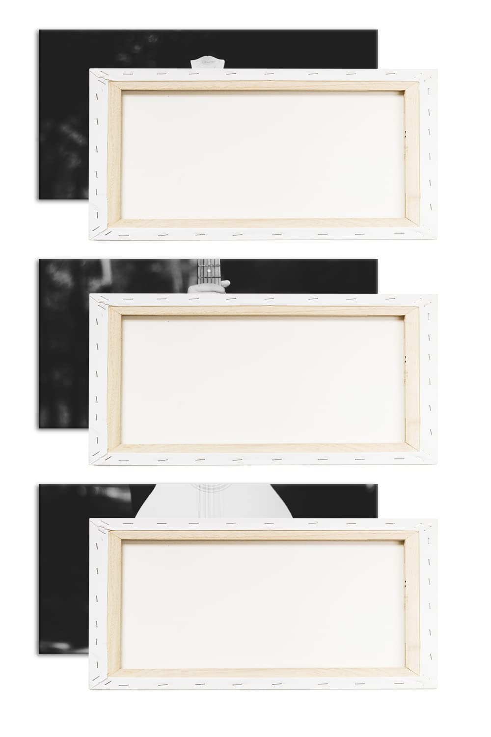 deyoli Chitarra acustica bianca Formato: 120 x 80 cm (3 pezzi). Effetto: bianco e nero come tela su tela, motivo già incorniciato su telaio in vero legno, stampa digitale di alta qualità con cornice