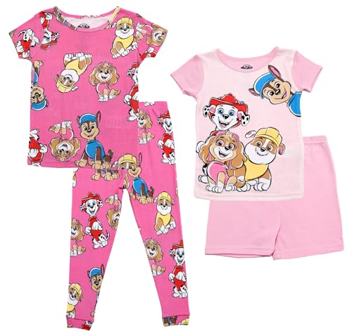 Nickelodeon Paw Patrol Pajamas for Girls, 4 Piece Snug Fit Cotton Paw Patrol Girls Pajamas for Toddlers, 2T-5T
