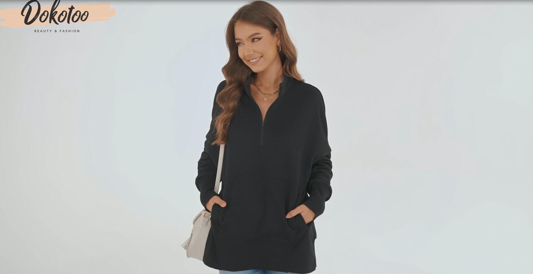 Dokotoo Womens Oversized Half Zip Pullover Sweatshirt for Women