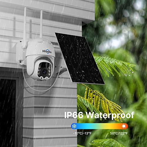Hiseeu Solar Security Camera 2K Pan/Tilt Security Camera Wireless Outdoor, Battery Powered, Wire-Free, Color Night Vision,Two Audio,Ip66 Waterproof,Pir Human Detection, 2.4Ghz Wifi, Work With Alexa #TOP3