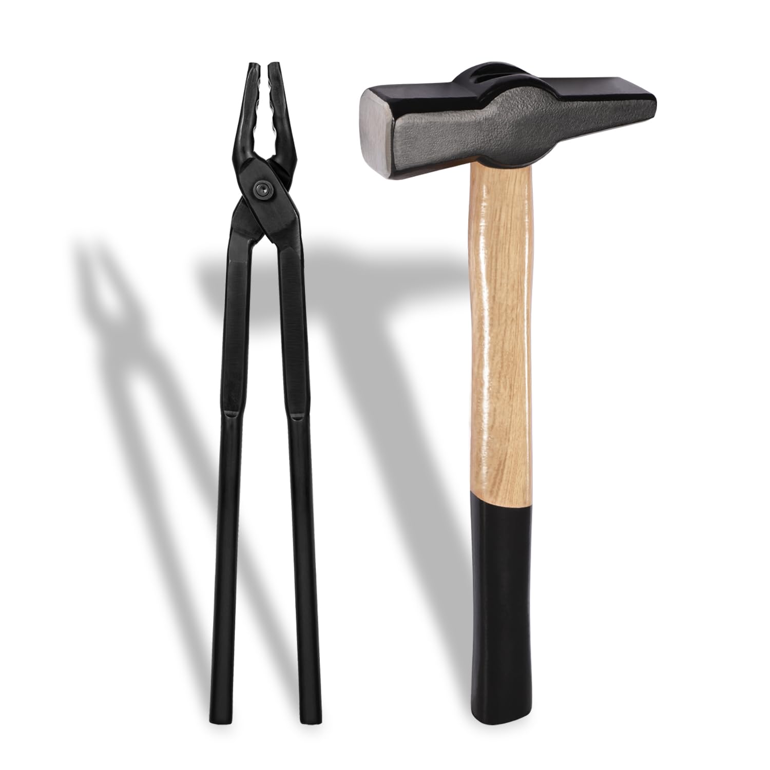 Blacksmith Forging Tools Kit Wolf Jaw Tongs - 15" length and Blacksmith Hammer For Anvil Blacksmithing Forging Hammer Forge Tools For Making Knife, Forged Tongs