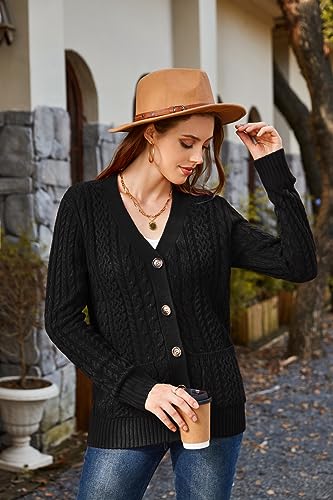 Image of Womens Cardigan Sweaters Cable Knit Sweater 2026 Fall Winter Chunky Open Front Button Down Coats with Pockets
