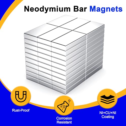 Image of Powerful Neodymium Bar Magnets, 60 Pack Heavy Duty Magnet, 20x10x3 mm | Rare Earth Magnets, Rectangular Magnets, Small Magnet Strong for Fridge, DIY, Garage, Kitchen, Science, Craft, Office