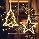 Jsdoin LED Christmas Window Light Stars and Christmas Tree, Twinkle Curtain Light Timer, Hanging Lights for Party Shop Window Xmas Decoration, Outdoor Indoor, Battery Powered(Warm Light)