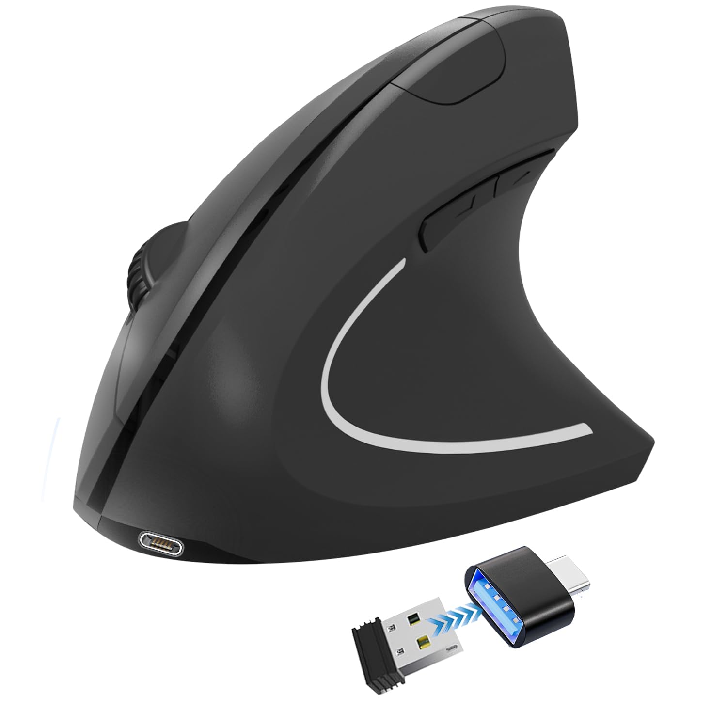 Vassink Ergonomic WirelessMouse USB A Type C 2 in 1 Connection 800 1200 1600 DPI 6 Silent Buttons