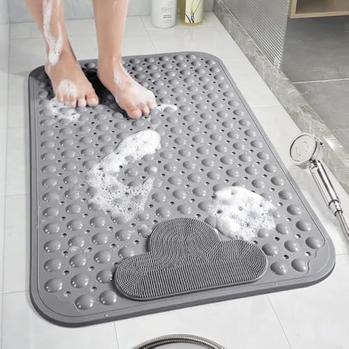 Moulaelos Alfombrilla de Ducha Antideslizante, 70 x 40 cm, Antideslizante, con ventosas, Alfombrilla de Ducha para Masaje, Gris