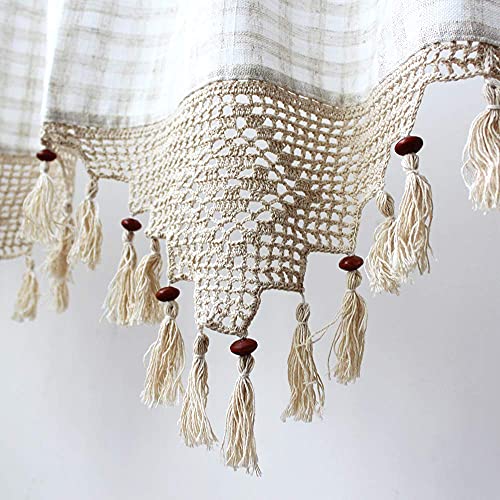 Sfj-Ca SFJ058CT-CW45*150US Boho Plaid Valances For Windows, Kitchen Macrame Curtain 18 Inches Decorated With Wodden Beaded With Tassels, Rod Pocket Bedroom Kitchen Window Treatment Decor thumb #2