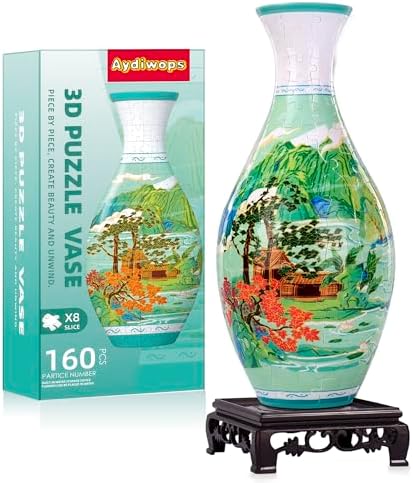 3D Puzzle Vase for Adults, 160 Curved Pieces DIY Flower Puzzle Vase Kit, ABS Plastic with Inner Water Cup and Stand, Home Décor Craft Gift (Landscape Maple)