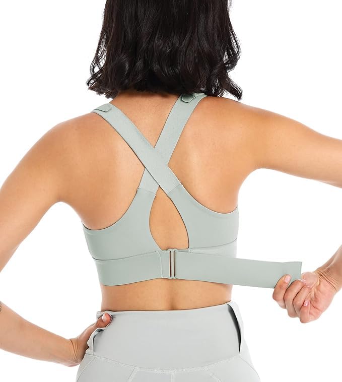 Image of Women's High Impact Sports Bra with Zip Front High Support Wireless Adjustable Plus Size for Large Breasts