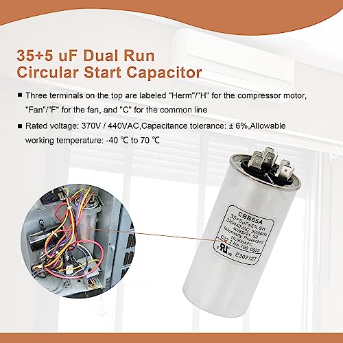 2 Pack 35+5 MFD 35/5 uF 370 or 440 Volt CBB65B Dual Run Circular Start Capacitor for AC Motor Run, Condenser Straight Cool, Heat Pump, Air Conditioner, HVAC Capacitor - Image 6