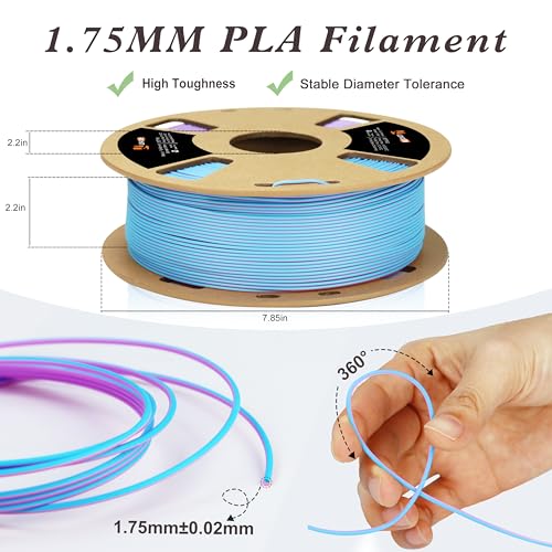 Image of LOVOON Matte Tricolors PLA 3D Printer Filament Multi-Color Changing by Angle Rainbow PLA 3D Printing Filament Fit Most 3D Printers /3D Pens,Matte Purple /Pink /Blue,1KG(2.2lbs) /Spool