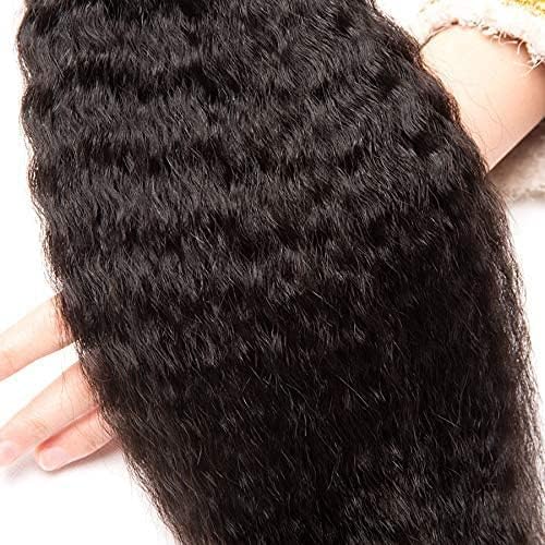 TOOCCI Kinky Straight Hair Bundles With Lace Closure 10A Virgin Brazilian Human Hair Yaki Straight Weave Weft with 4x4 Lace Closure Natural Color (3+1 Es yaki straight - Image 3