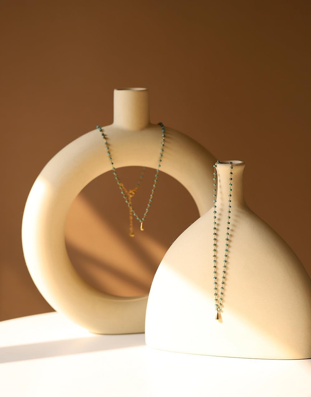 Retro Minimalist Niche Blue-Green Glass Beads Water Droplet Pendant Necklace Choker Chain Titanium Steel 18K Gold Plated Women's Necklace