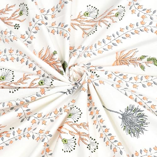 Image of DE CAMA Since 1997 | 100% Cotton 300 TC Premium Super King Size Bedsheet for Double Bed (108 x 108 Inch) with 2 Pillow Covers Set (17 x 27 Inch) Hand Block Printed Bedsheet Set - Urbana White
