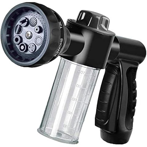 Hjkiopc Garden Hose Nozzle Adjustable Hose Spray Nozzle High Pressure 8 Watering Pattern with 3.5Oz Soap Sprayer Power Garden Water Hose Foam Nozzle Sprayer for Car Washing Pet Shower Black Cover