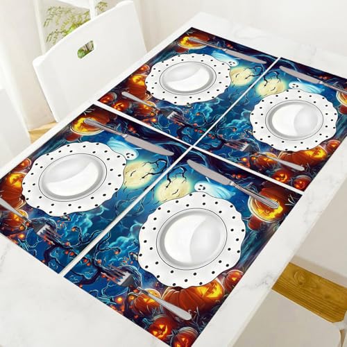 Sets de table Halloween 30 x 45 cm lavables motif citrouille pour table cuisine - 6