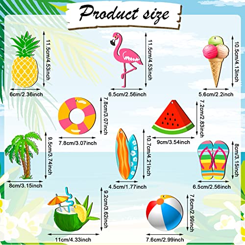 Summer Tree Ornaments Wood Hanging Decoration Beach Wooden Slices Spring Winter Autumn Tree Ornaments With String For Luau Party Supplies Hawaiian Party Decoration (Cute Style, 30 Pieces) #TOP2