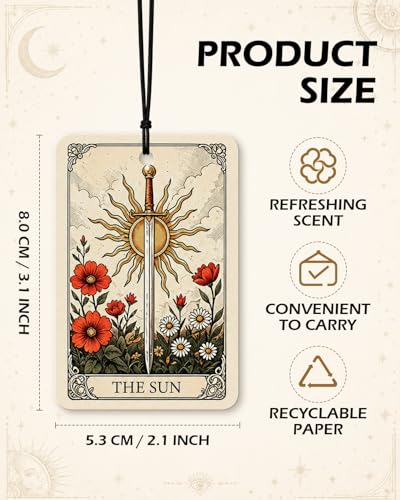 Image of 10PCS Tarot Inspired Car Air Fresheners - Vintage Tarot Gothic Hanging Air Freshener, Car Mirror Hanging Accessories, Goth Accessories, Witchy Gifts Rearview Mirror Charms for Women