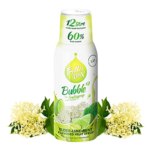FruttaMax - Concentrado de jarabe de frutas | Menos azúcar | con un 60% de contenido de fruta | adecuado para máquina de refrescos 500ml (Flor de Saúco-Lima-Menta)