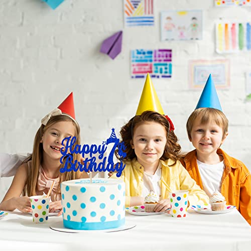 Happy 7th Birthday Cake Topper, 7th Birthday Cake Decor, for Boy's Girl's 7 Year Old Bday Party Decorations Blue Glitter by Jenrtvis - Used condition - Image 5