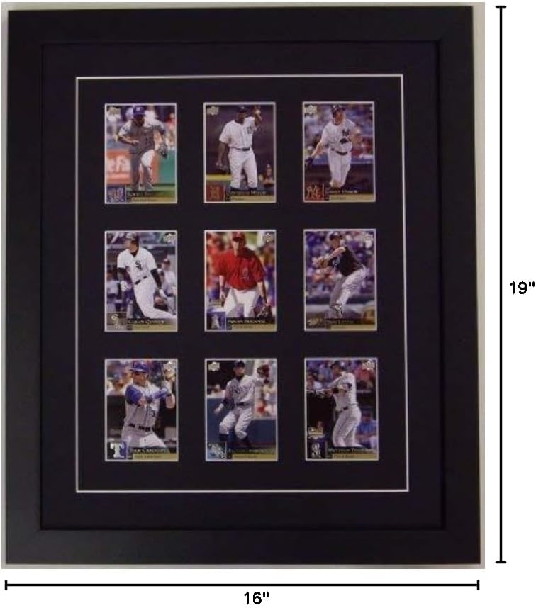 Trading Card Display Frame for 9 cards Black Frame Black Matting