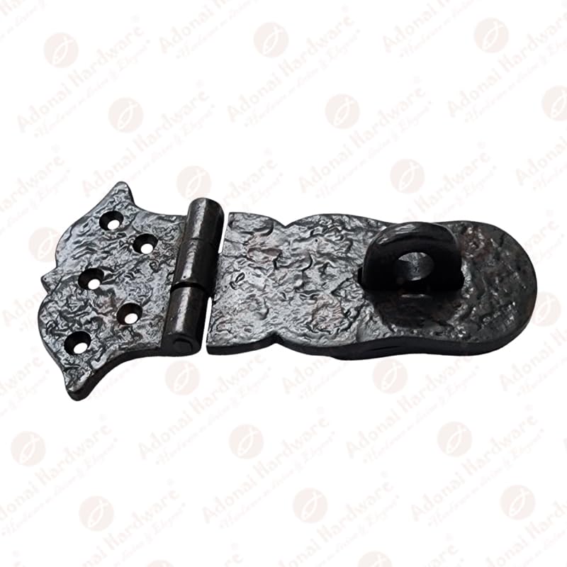 Image of Adonai Hardware inchParan inch Heavy Duty Cast Iron Safety Locking Hasp and Staple (6 inch x 1 Pack, Oil Rubbed Black) for Vintage Pirates Treasure Chest, Trunks, Wooden Jewelry Box, Cases, Furniture and Sheds
