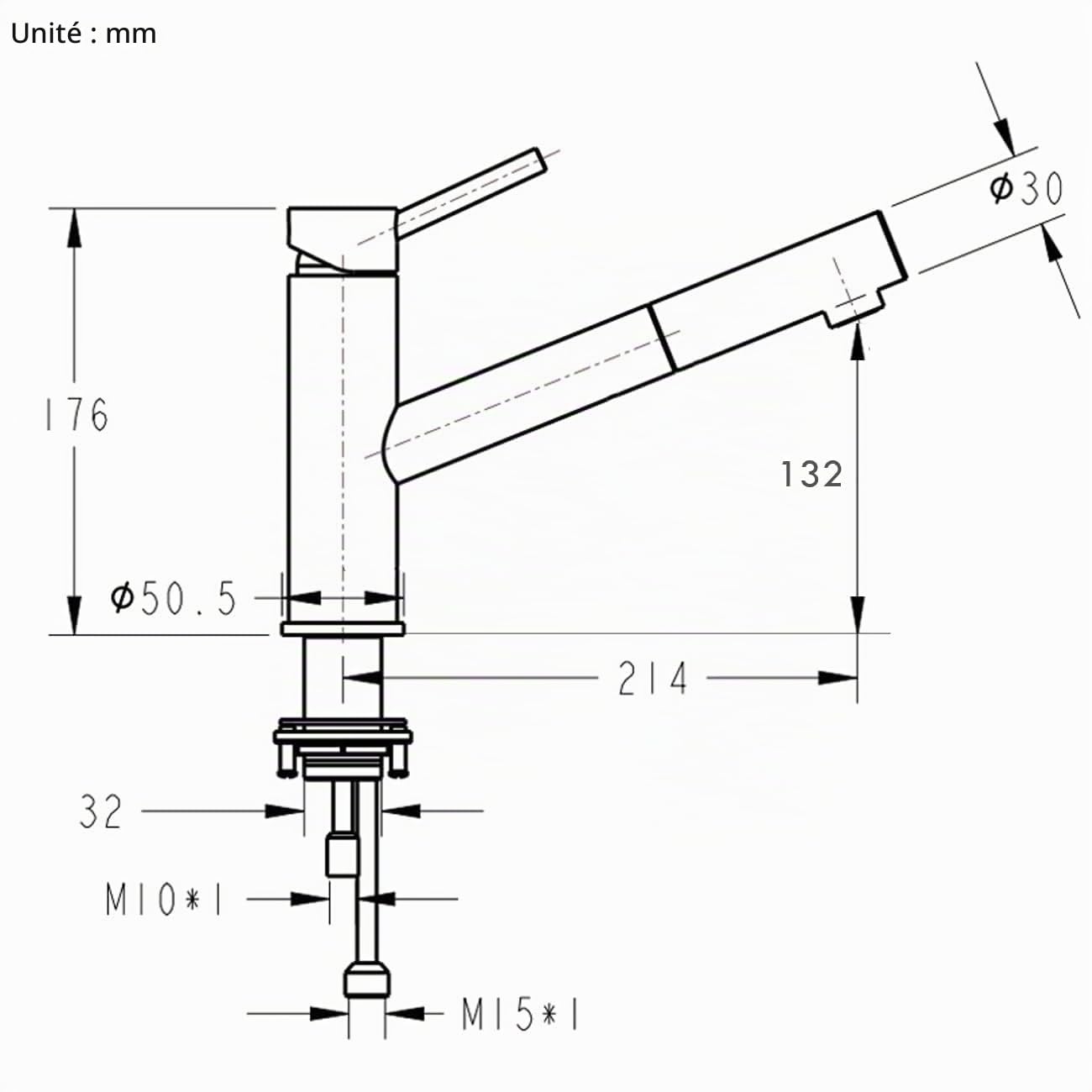 ONECE Robinet de Cuisine Brossé avec Douchette Extractible, Pivotant à 150° | Mitigeur pour Evier, Robinetterie en Acier Inoxydable, Aérateur Démontable, Robinet Eau Froide et Chaude
