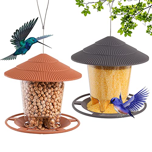 Soujoy 2 Pack Wild Bird Feeder, Outside Squirrel Proof Bird Feeder, Hanging Wild Bird Feeder With Round Shaped Roof, 2 Lbs Capacity Heavy Seed Feeder For Garden Yard Decoration #TOP19