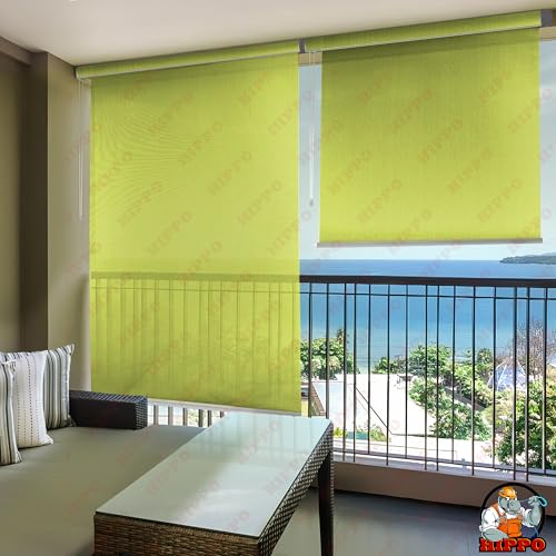 Image of HIPPO 180 GSM HDPE Outdoor Balcony Roller Blind, UV & Dust Protection Corded Roll Up and Down Light Filtering Blinds for Garden (Fresh-Green, 3FTX7FT)