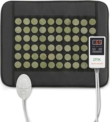 UTK 19 x 15 Inch Jade Stone Far Infrared Heating Pad for Back, Abdomen, and Leg Pain Relief with Smart Remote Controller, Carry Bag, and Chair Strap