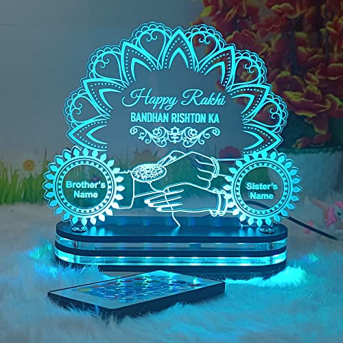 Image of lampees Raksha Bandhan 3D LED Lamp - Acrylic Night Light for Brother & Sister - Unique Rakhi Gift for Bhaiya, Bhabhi & Siblings with Multicolor Light