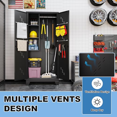 Image of 75 inch Heavy-Duty Metal Storage Cabinet with Lock - Wide & Deep Steel Tool Locker for Garage, Basement, Home Office - Outdoor /Indoor Pantry Organizer Cabinet