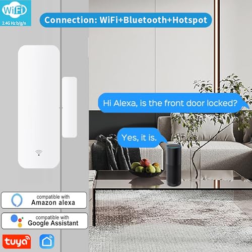 Image of 1 Pack WiFi Door Sensor, Tuya Smart Door Window Sensor,Wireless Window Sensor Real-time Alarm Compatible with Alexa Google Assistant,Home Security Door Open Contact Sensor for Business Burglar Alert