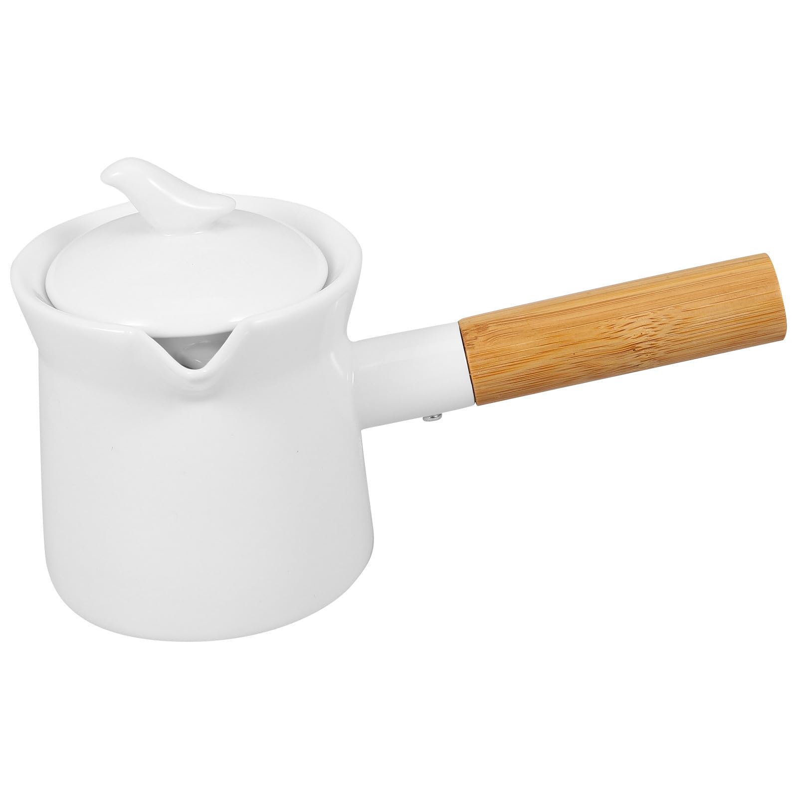 Didiseaon Pentola Mini Casseruola Antiaderente in Ceramica Bianca da 350ml per Latte Manico in Legno per Riscaldare Salse e Adatta a Lavastoviglie