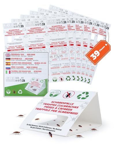 Trampas Adhesivas para Cucarachas 39 Piezas, Trampa Cucarachas con Adhesivo Fuerte, Sin Veneno, Apta para Hogares con Niños y Mascotas, para Cocina, Baño y Hogar