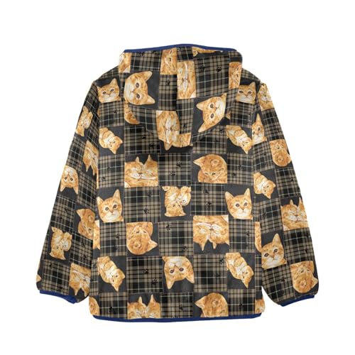 Plaid Cat Toddler Fleece Jacket Baby Boys Hooded Zipper Long Sleeve Thick Warm Outerwear 3-10 Years2
