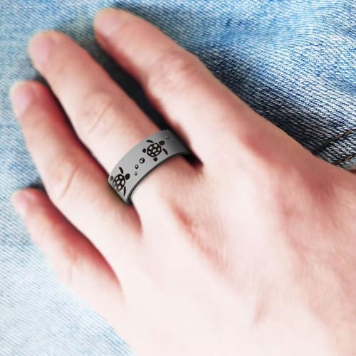 Silicone Ring for Men Women,8mm Sea Turtle Design Rubber Promise Engagement Wedding Band,Comfort Fit Breathable Ring Size 6-133