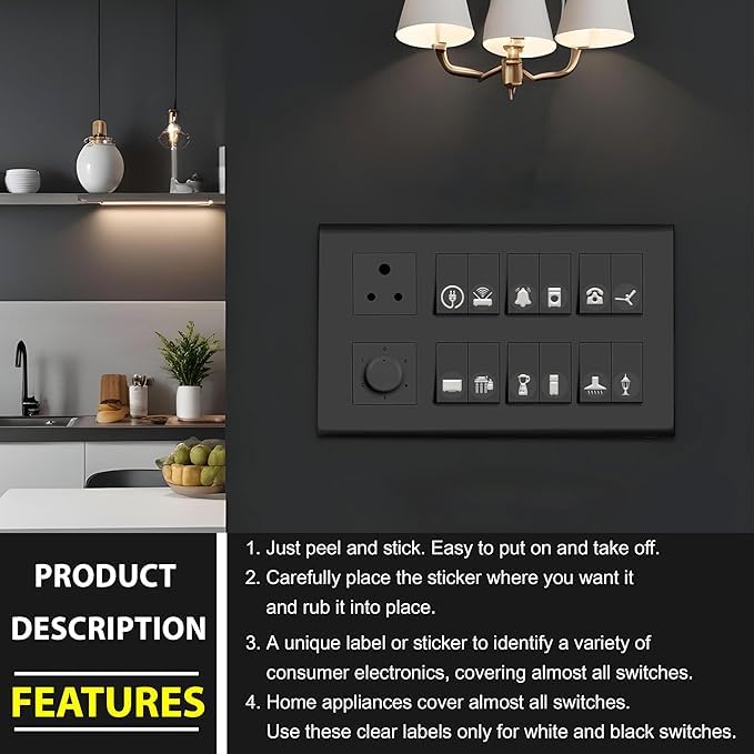 Image of Golden Switch Board Stickers for Home and Office - 330 Self Adhesive Electric White Switch Board Covers, Vinyl Transparent Stickers for Lightbulb, Fan, AC, Stickers (Silver)